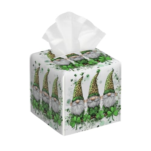 Funda cuadrada para caja de pañuelos de piel sintética, diseño de leopardo, duende, gnomos, organizador facial para el hogar, mesa de baño, dormitorio, oficina