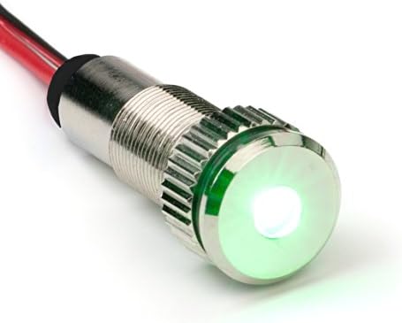 PLUG-N-PLAY Instrument Cluster LED Indicator Light Dash Bulbs. Aluminum Pilot Lights. Color Acrylic Lens. Flush Panel Mount 5/16" 8mm 12V for Speedometer Odometer Tachometer (Silver Bezel, Green LED)