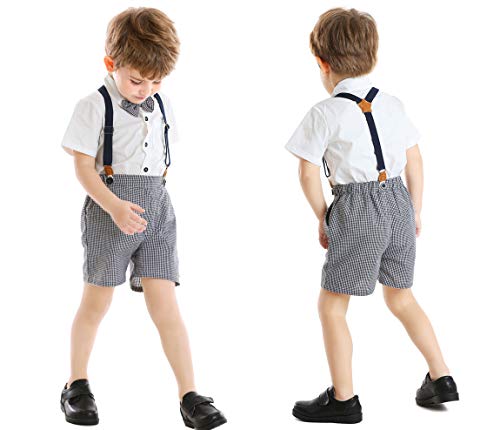 Conjunto de roupas infantis para meninos e meninos, camisa social com gravata borboleta + suspensóri