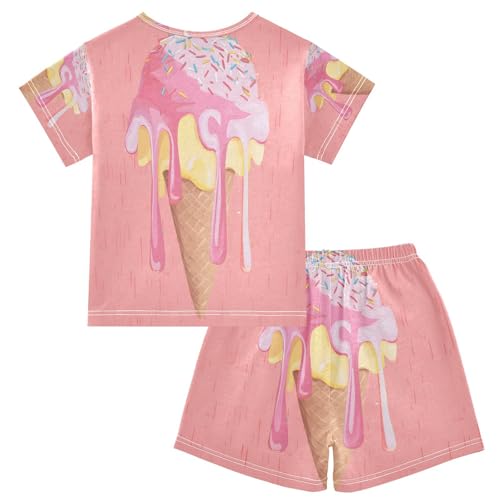 ALAZA Hipster Ice Cream 3d Pajamas Set Short Sleeve Cotton Sleepwear Summer Pjs 2 Piece 5-14Y2