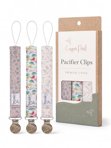 Image of Copper Pearl 3-Pack Pacifier Holders: Premium Knit Binky Clips for Baby Girls and Boys - Stylish Stainless Steel Design for Secure No-Drop Attachment - Jurassic Park