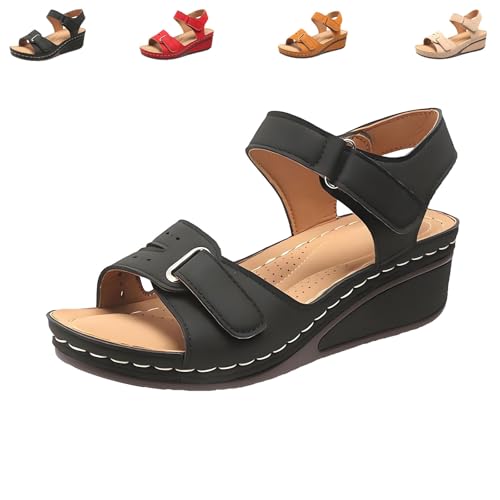 Soft & Stylish Wedge Sandals, 2025 Leather Orthopedic Walking Platform Sandals, Wide Wedge Sandal with Arch Support
