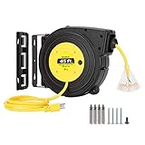 Suraielec 12 Gauge Extension Cord Reel, 45 FT Retractable Extension Cord, 12 AWG/3C SJTOW Heavy Duty Power Cord, 15 AMP Circuit Breaker, Lighted Triple Tap, Ceiling or Wall Mount, UL Listed