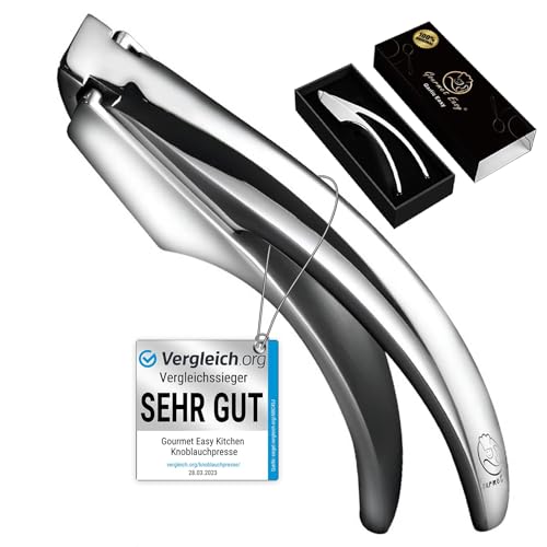 Knoblauchpresse Edelstahl für Knoblauch & Ingwer (kein Schälen notwendig) | Leicht zu reinigende Knoblauch Presse | Garlic Press mit...