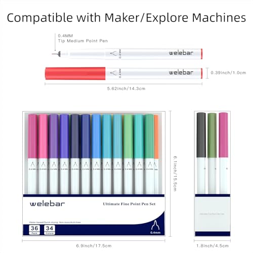 Image of 0.4 Tip Pen Set Compatible with Cricut Maker 3 /Maker 4 /Maker /Explore 3 /4 /5 /Air 2 /Air, Ultimate Fine Point Pen Set of 36 Pack Fine Point Pens for Writing, Drawing, DIY Crafts