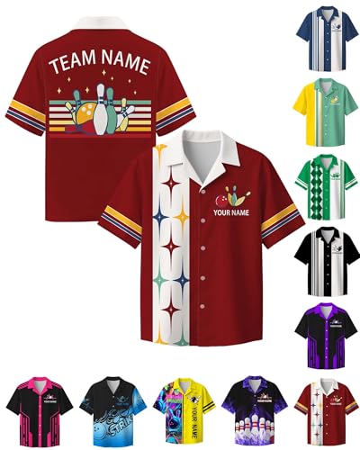 Custom Bowling Shirt for Men Women Personalized Name Bowling Jersey Casual Hawaiian Shirts Customized Retro Polo, S-4XL