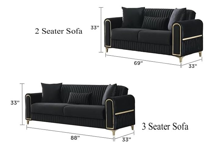 Image of A to Z Furniture Classic Chesterfield Sofa Set Luxury Chesterfield Sofa in for Home Living Room & Office (3+2=5 Seater Sofa Black)