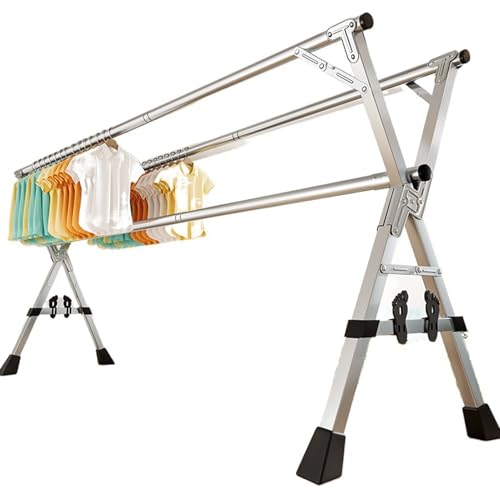 HUJZJY Tendedero Exterior Extensible 160cm, Tendales de Ropa Plegable con Ruedas, Tendedero Balcon Exterior Acero Inoxidable, Tendedero de Ropa Vertical, Ahorrar Espacio
