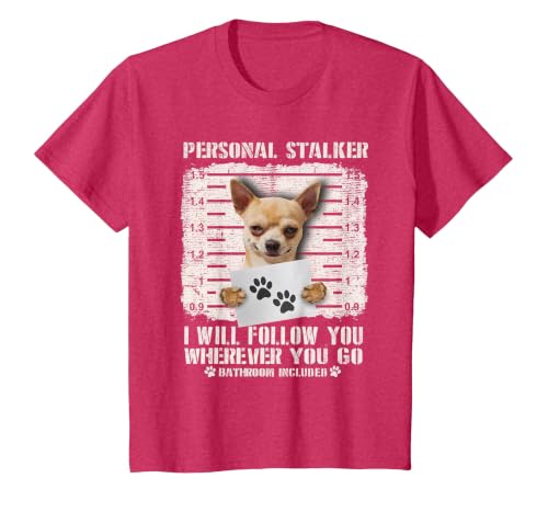 Personal Stalker Chihuahua Dog Arrested Jail Photo Funny T-Shirt, Youth, Red Heather, Medium