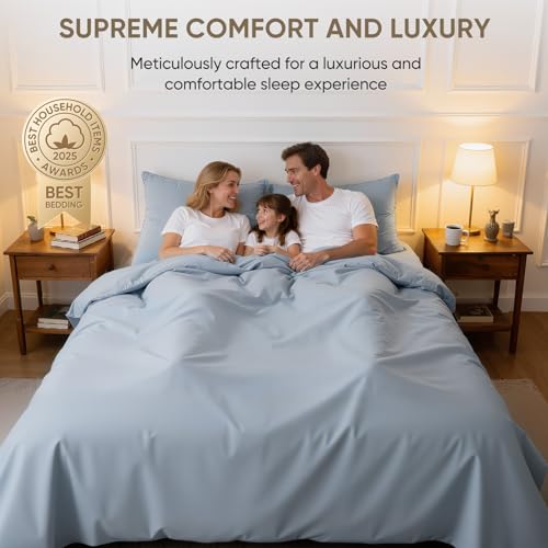 Image of 1200 Thread Count 100% Egyptian Cotton Sheets Bed Set for RV Camper,Thickness,Long-Lasting Durability,Resists Pilling,Deep Pocket Up to 18 inch,with a Laundry Bag (French Blue, Full)