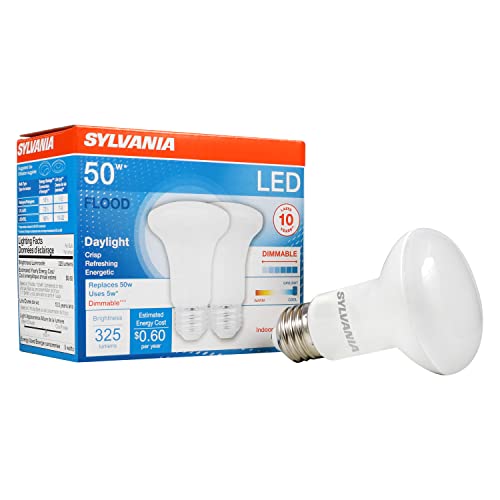 Sylvania LED R20 Flood Light Bulb, 50W = 5W, 10 Year, Dimmable, Frosted Finish, 325 Lumens, 5000K, Daylight - 2 Pack (73991), Cool White #1