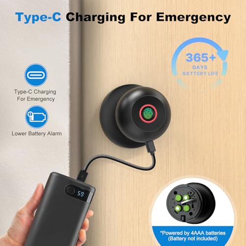 52HZ Maçaneta de porta de impressão digital com fechadura, fechadura inteligente para porta de quart