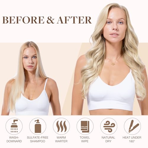 Image of GOO GOO Sew in Hair Extensions Real Human Hair, Weft Hair Extensions for Women, Straight Silky Double Weft Bundles, 17A /60A Ash Blonde Highlighted Platinum Blonde 14 Inch 80g