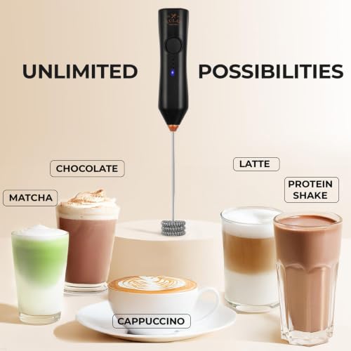 Image of Zulay Kitchen Rechargeable Milk Frother Handheld - Frother Wand, Drink Mixer, Electric Whisk Frother, for Cappuccinos, Matcha & Protein Powder - Dynamic 3 Whisk, 3 Speed 500mAh Black Copper