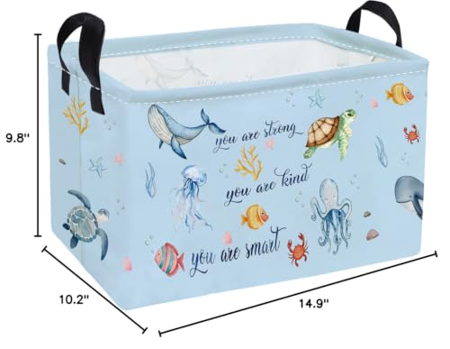 Image of Essme Rectangular Ocean Basket,Kids Baskets Empty with Handles,Cute Baskets for Kids Halloweens Room Decor,Boys and Girls, Candy Basket,(wenziocean)