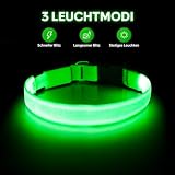 Illumifun Leuchthalsband Hund, USB LED Hundehalsband, Wiederaufladbar Hundehalsband Leuchtend für Hunde Einstellbare Größe, 3 Beleuchtungsmodi für Mittlere Hunde (Grün, M)