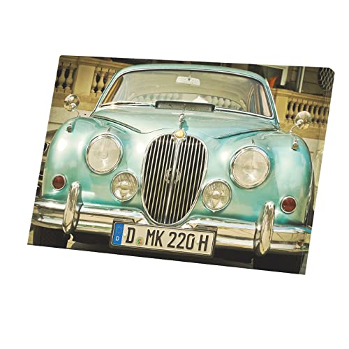 Toile imprimée voiture vintage sport vert d'eau tableau chic 1960