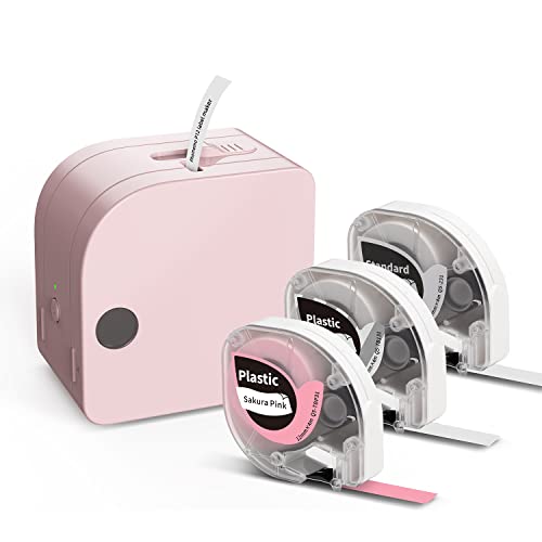 Goknu Bluetooth Beschriftungsgerät Selbstklebend Etikettiergerät Labeldrucker P12, Mit 3 Rollen verschiedenfarbiger Etikettenband, Einfach Zu Bedienen FüR BüRo, Zuhause, Android & ios, Rosa