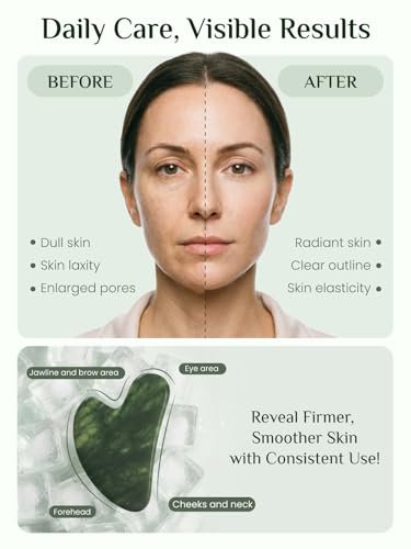 Image of Rena Chris Gua Sha Facial Tools, Xiuyan Jade Guasha Tool for Acupuncture, Manual Massage Tool for Jawline Sculpting and Puffiness Reducing, Gua Sha Facial Massage Tool, Skin-Care Gift (Dark Green)