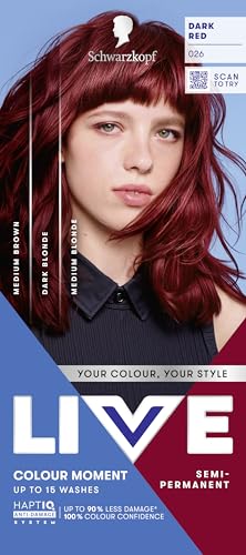 Schwarzkopf LIVE Colour Moment 026 Dark Red with HaptiQ Anti-Damage System Semi-Permanent Red Hair Dye Up to 15 Washes