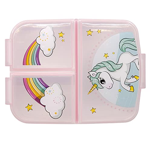 Stor Einhörner - Regenbogen | Sandwich-Box mit 3 Fächern für Kinder - Kinder-Lunch-Box - Snack-Halter - dekorierte Lunch-Box