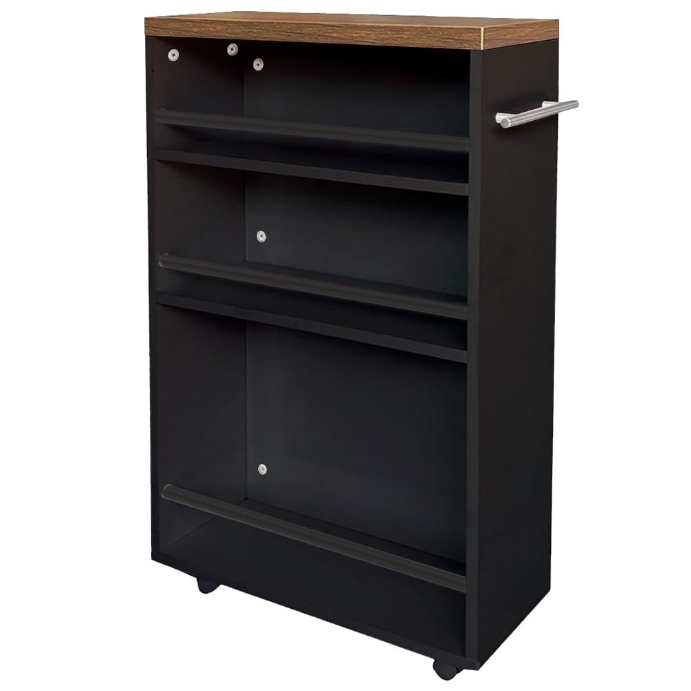 Shally Dogan Carrello Portaoggetti da Cucina Slim Design Industrial, Carrellino Multiuso Salvaspazio Nero con 4 Ripiani e Ruote Mobili a 360°, Scaffalatura Portatutto 50 x 16 x 80 cm (Nero)