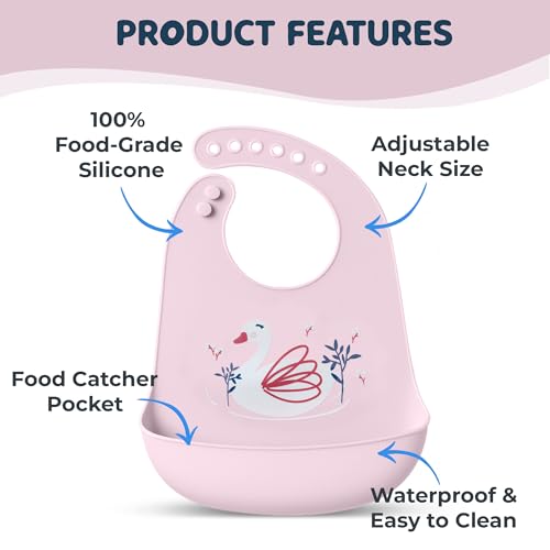Silicone Baby Feeding Bibs – Waterproof, BPA-Free, Soft & Adjustable with Crumb Catcher – Easy to Clean2
