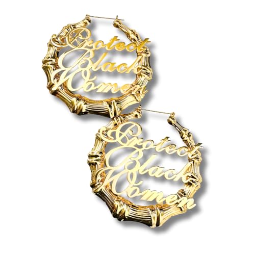 18k Gold Plated Protect Black Women Bamboo Hoop Earrings Hypoallergenic Stainless Steel Fashion Jewelry 90s Hip Hop Inspired (Large (3.5 inch hoop) Gold)
