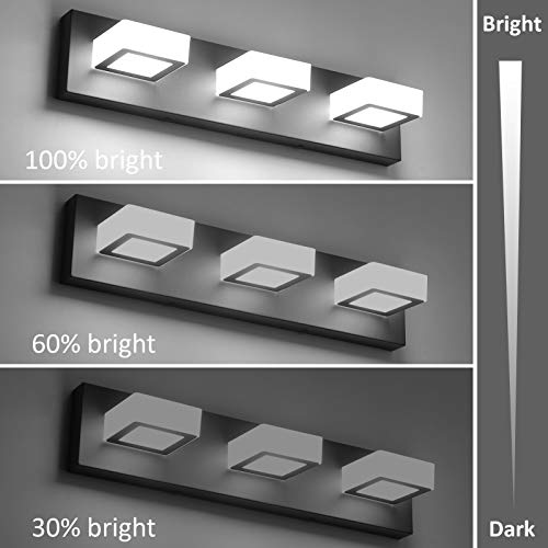 Image of Ralbay 3 Light Dimmable Bathroom Vanity Light LED Modern Matte Black Vanity Wall Light Acrylic Stainless Steel Bathroom Vanity Lighting Fixtures