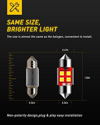 Image of AUXITO CANBUS Error Free 31mm (1.25 inch) DE3175 DE3021 Festoon LED Bulbs 3030 Chipset 6000K White LED Replacement for Interior Map Dome and Exterior Marker License Plate Lights(Pack of 4)