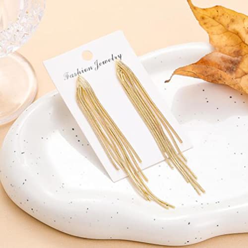 Long Tassel Dangle Drop Earrings For Woman Teen Girls,Gold Punk Sleek Metal Chain Earrings Wedding Bridesmaid Jewelry #TOP4