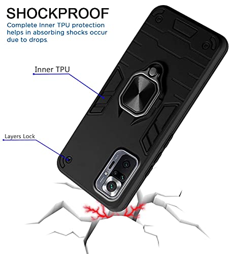 Image of Pikkme D5 Tough Armor Bumper Back Cover Case for Samsung Galaxy Note 10 Pro |Ring Holder & Kickstand in-Built (Black)