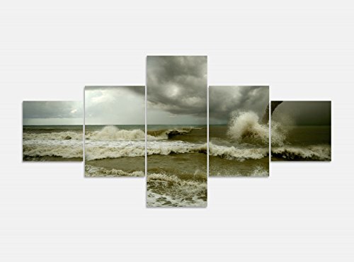 Leinwandbild 5 tlg. 200cmx100cm Tornado Ozean Meer Sturm Gewitter Bilder Druck auf Leinwand Bild Kunstdruck mehrteilig Holz 9YA525, 5Tlg 200x100cm:5Tlg 200x100cm thumbnail