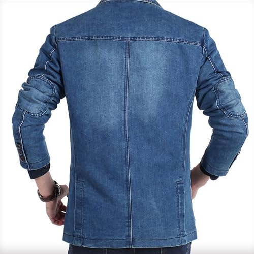 Men's Casual 3 Buttons Denim Blazer Slim Lapel Washed Denim Suit Jacket Business Blazer Sport Coat4