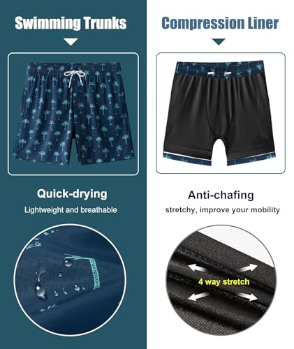 Image of APTRO Men's Swim Trunks with Compression Liner 5 Inch Bathing Suit Beach Swimsuits