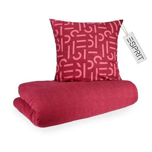 Esprit Flanell Bettwäsche 135x200 Baumwolle Rot - Luxus Bettwäsche-Set...
