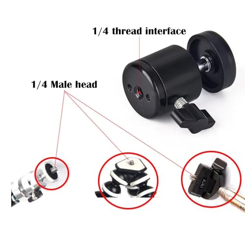 Image of BROLAVIYA 2 Pack Ball Head, 360 Degree Aluminum Alloy Rotating Swivel Tripod Ball Head with 1 /4 inch Screw Thread Head for Cameras, Camcorders, Smart Phone, Gopro, LED Video Light, Black