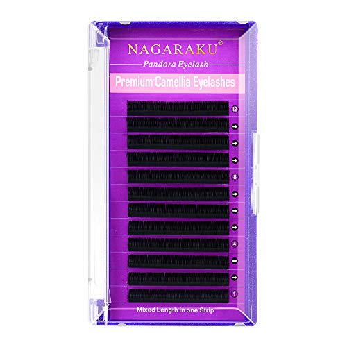 NAGARAKU Eyelash Extensions Individual Volume 0.07 D curl 10-12-14mm Mix classic 3 Layers Camellia Faux Mink Lash Soft Light no glue on base