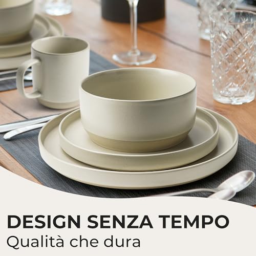 MIAMIO - Set di stoviglie per 4 persone/Set di stoviglie in pietra da 16 pezzi in beige/Lavastoviglie e microonde - Collezione Sierra(chiaro, (16x)) - immagine 4