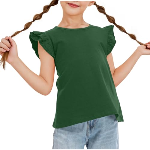 Girls Ruffle Sleeve T-Shirts Summer Tops Cotton Basic Tee Shirts Soild Color Casual Tshirts