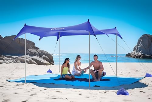 WolfWise UPF50+ Carpa de Playa con protección Solar, 3.0 x 3.0 m, sombrilla para 4 8 Personas, fácil configuración, Resistente al Viento y Agua, toldo de Playa, Azul Marino, Extra Grande