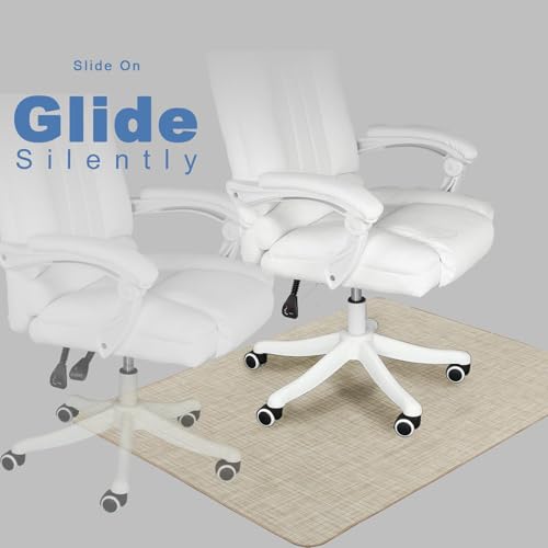 Image of Chair Mat for Hardwood Floor, 36 inch x 48 inch Heavy Duty Office Chair Mat for Rolling Chairs, Anti Slip, Non-Curve, Floor Protector for Home Office, Ivory Linen Weave