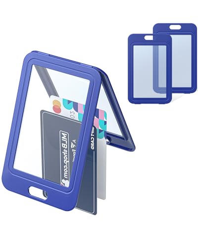 Uniclife Porta Tarjetas con Ventanas Verticales de Doble Cara Funda de Plástico Duro Azul Protector de Tarjetas para Oficina Escuela Tarjetas de Crédito Tarjetas de Llave de Proximidad, Paquete de 3