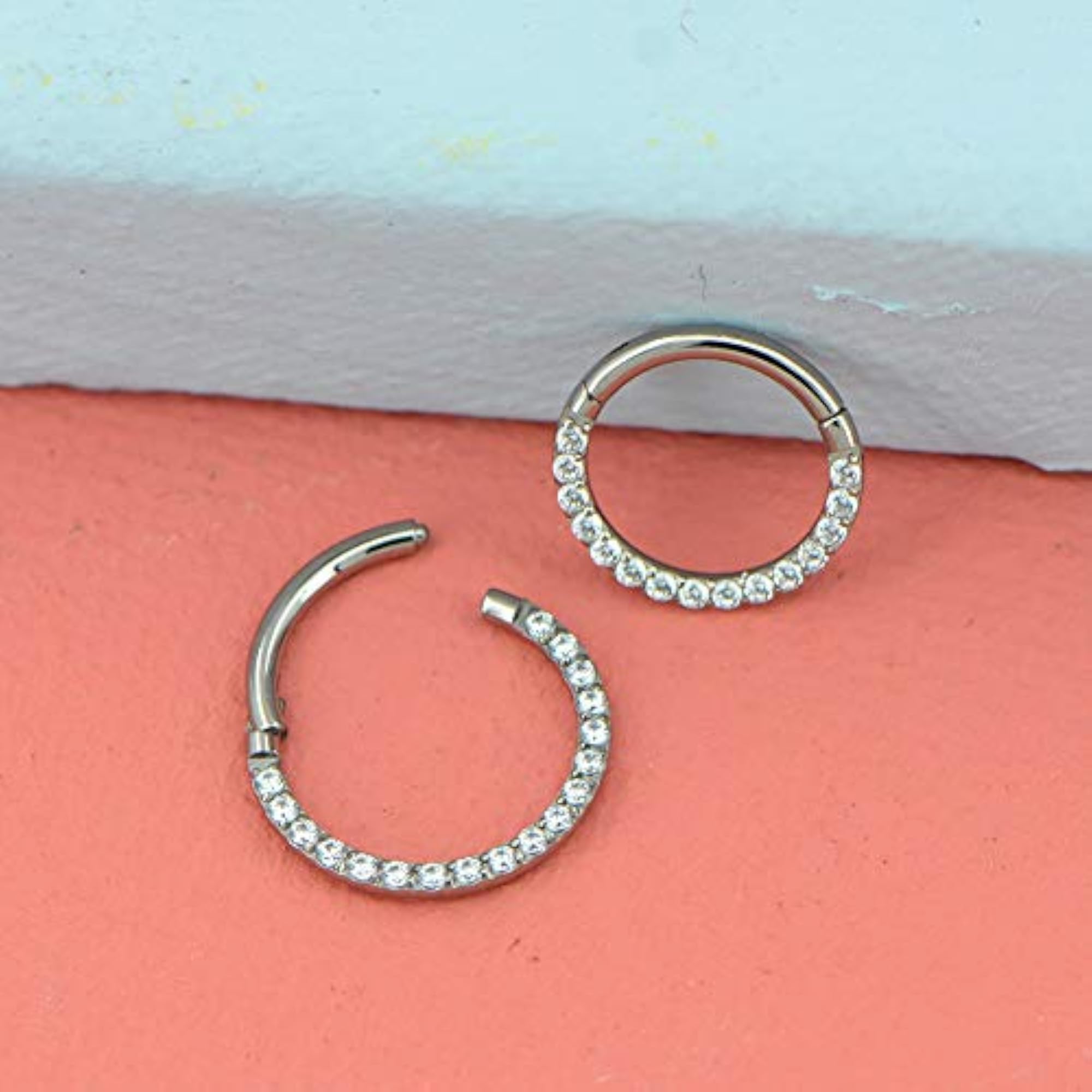 Titanium Daith Earring Hoop with Clear CZ, 16G