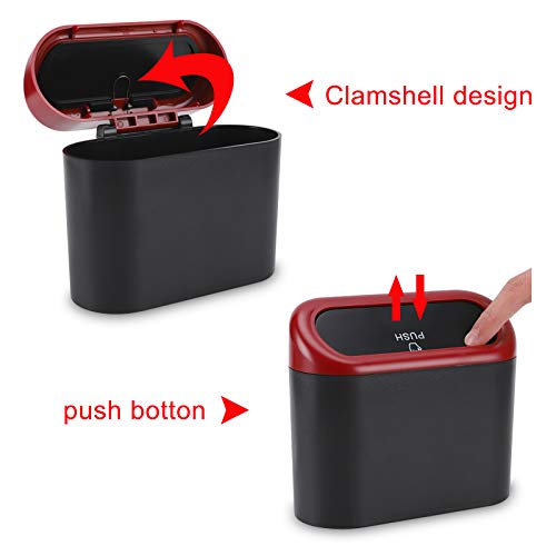 Image of Accmor Car Trash Can with Lid, 2 Packs Mini Vehicle Trash Bin Car Dustbin Garbage Organizer Holder with 2 Roll Trash Bag, Portable Hanging Leakproof Cars Storage Bag Container for Auto, SUV (Red)