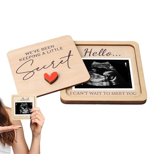 Generico Caja para anuncio de embarazo – Marco de fotos de madera con sonograma 7 x 5 cm, caja de memoria conmemorativa decorativa, diseño elegante recuerdo | Casa Dormitorio Salón Guardería S