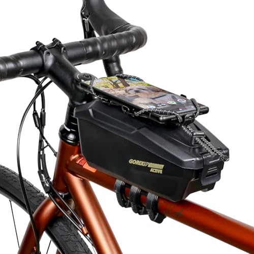GORIX(ゴリックス)トップチューブバッグ 自転車 ロードバイク スマホマウント/防水/外部からの衝撃に強い/ハード バッグ フレームバッグ サイクルバッグ クロスバイク MTB 自転車バッグ バック(active T6)