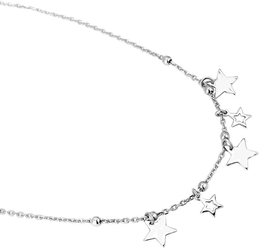 Vanbelle Sterling Silver Jewelry - Rhodium Plated with 925 Stamp - Big & Small Multi-Star Anklets - Elegant Handcrafted Foot Jewelry for Women - 9" long + 1" extender - Image 2