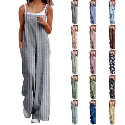 Combinaison d'été en coton pour femme : salopette rayée à jambes larges et sans manches avec poches