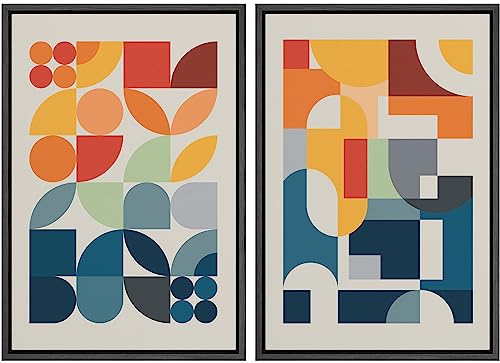 IDEA4WALL Framed Canvas Print Wall Art Set Mid-Century Modern Red